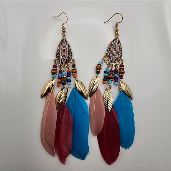 Multicolor Boho Feather Earrings - Picture 6 of 9